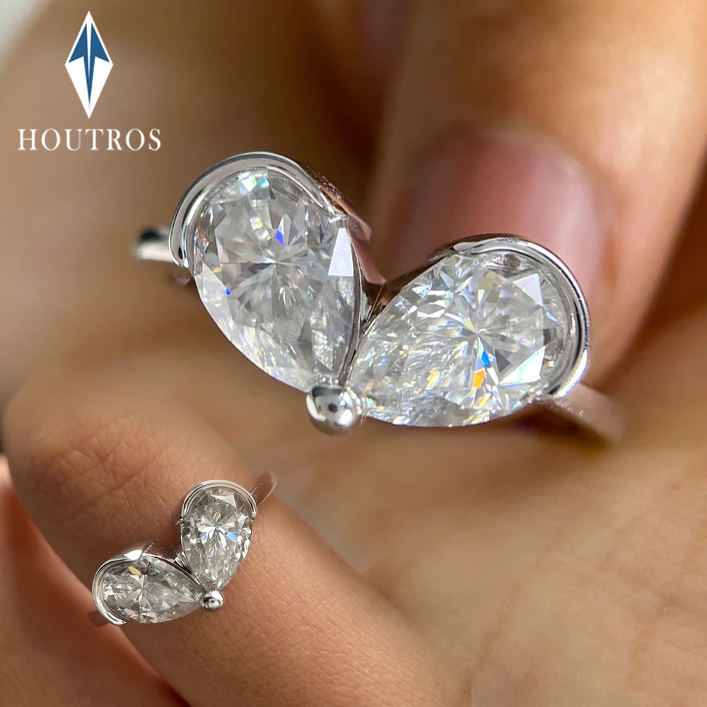 

3cttw Pear Cut Moissanite Diamond Rings for Women 925 Sterling Silver Two Stone Engagement Ring Wedding Bands Fine Jewelry Gift
