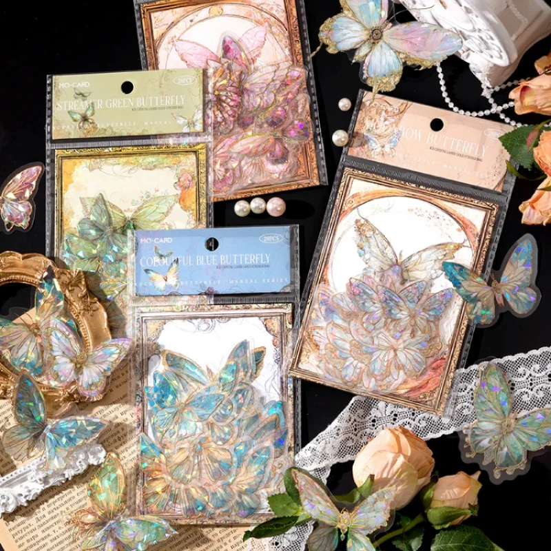20pcs Butterfly PET Sticker Bag DIY Manual Decoration Stickers 3D Butterfly Diary Decoration Water Cup Gift Decoration