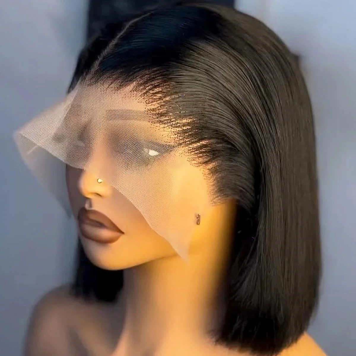 300密度ストレート13x4レースフロントボブウィッグ100-人毛女性用ブラジル産レミーヘアプレプラッキング済みバージンヘア-1b-16インチ