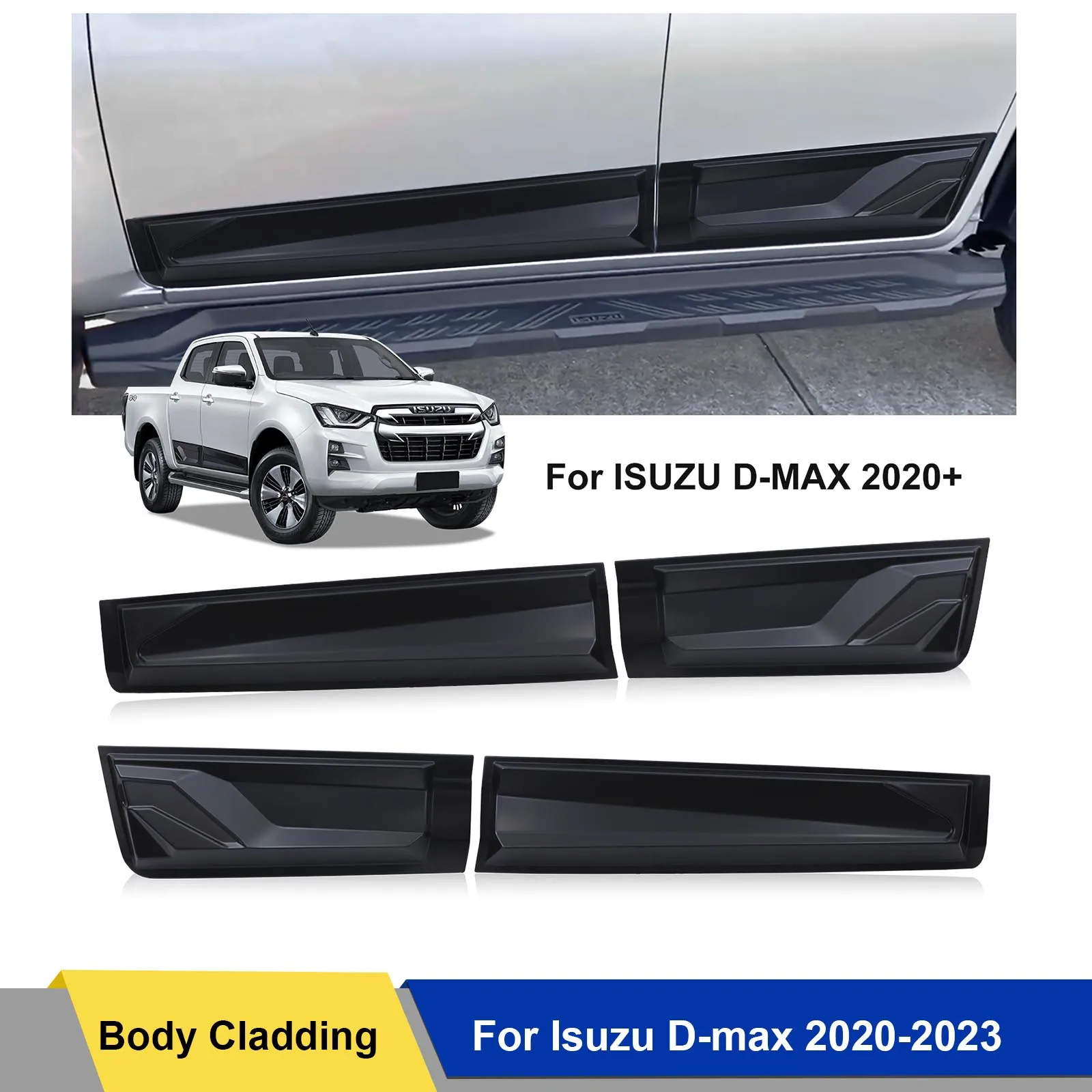 4PCS Door Side Body Cladding Sill Moulding Trims Bar Plate For Isuzu D-Max 2020 20212022 2023 2024 Car Double Cabin Accessories