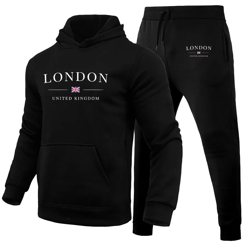 Men\'s Luxury Hoodie Set London Print Sweatshirt Sweatpant for Male Hoody Jogging Trousers Suit Casual Streetwear 2 Pcs Tracksuit