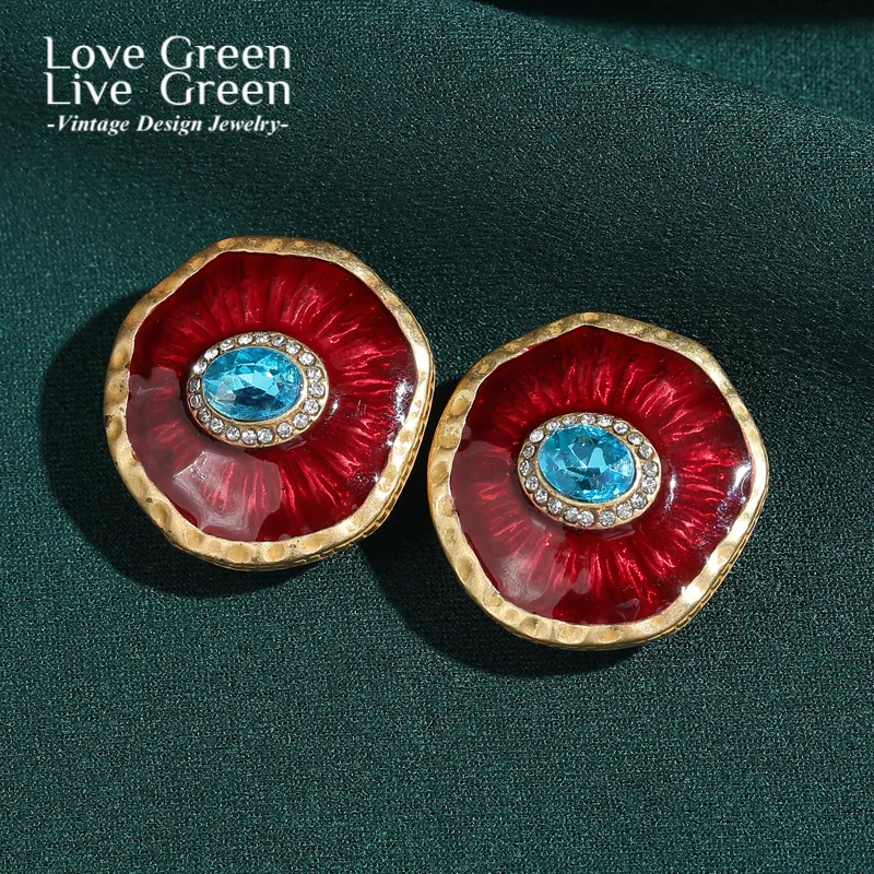 

Vintage Blue Crystal Red Enamel Devil'S Eye Stud Earrings 2025 Luxury Designer Round Antique New Women Jewelry Accessories