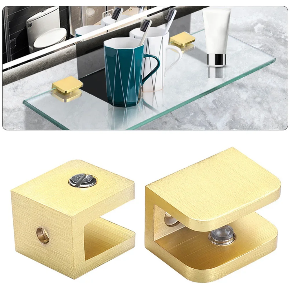 2pc Glass Shelf Support Clamp Brackets Clip Gold  Shelves Wall Mounted Wall Cabinet Home Accessories 8mm-12mm