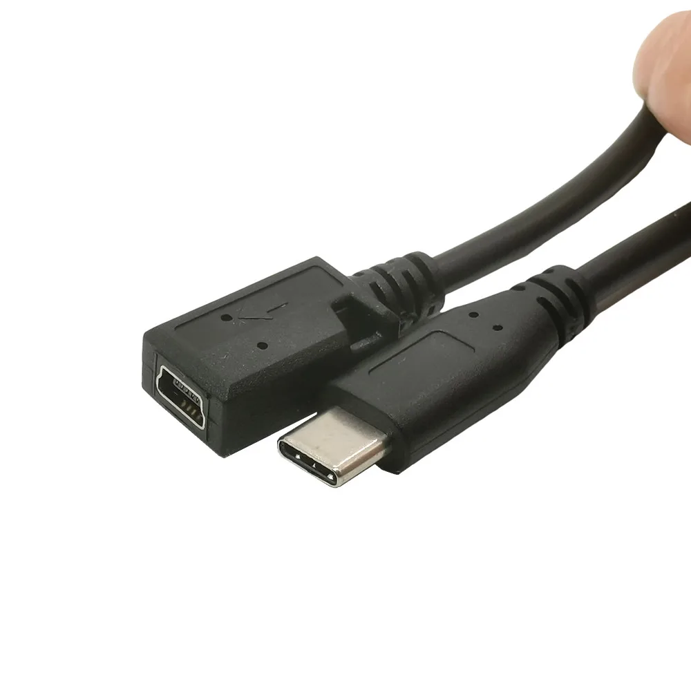 Typ C prostopadły 90 stopni USB 3.1 męski do Mini USB żeńskie kabel danych do ładowania Adapter przewodu 0.25M