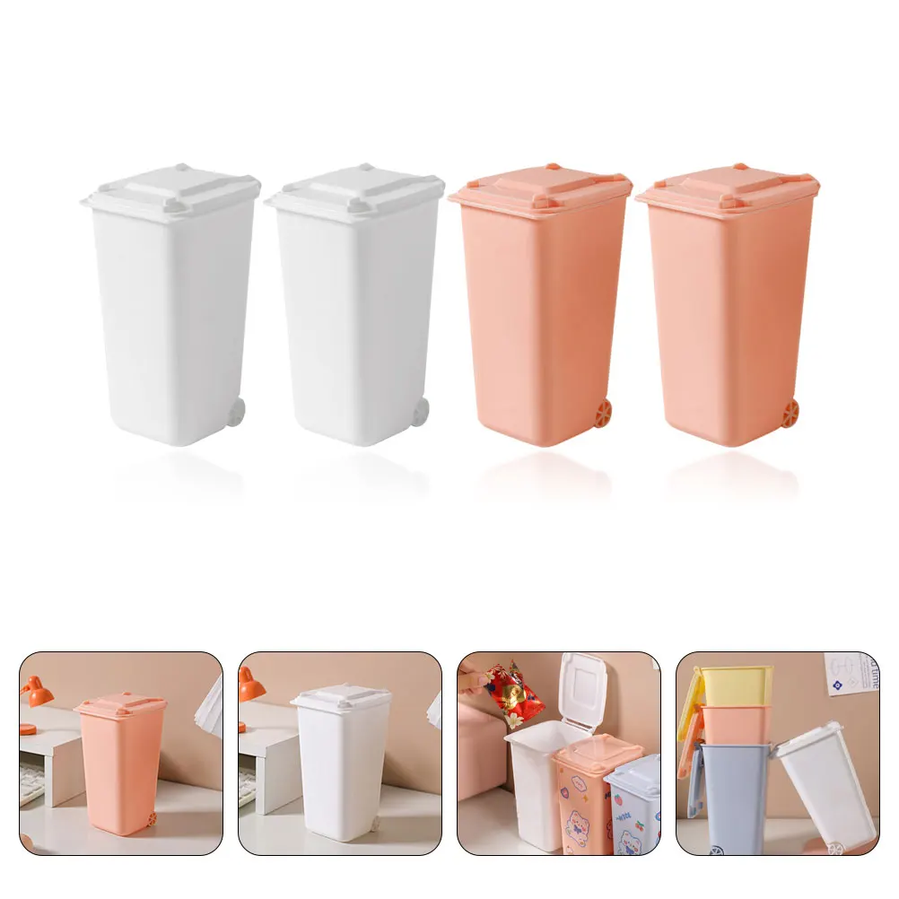 

4Pcs Desktop Pen Holder Mini Trash Can with Lid Multifunctional Storage Organizer for Office Home Bedroom Study Room