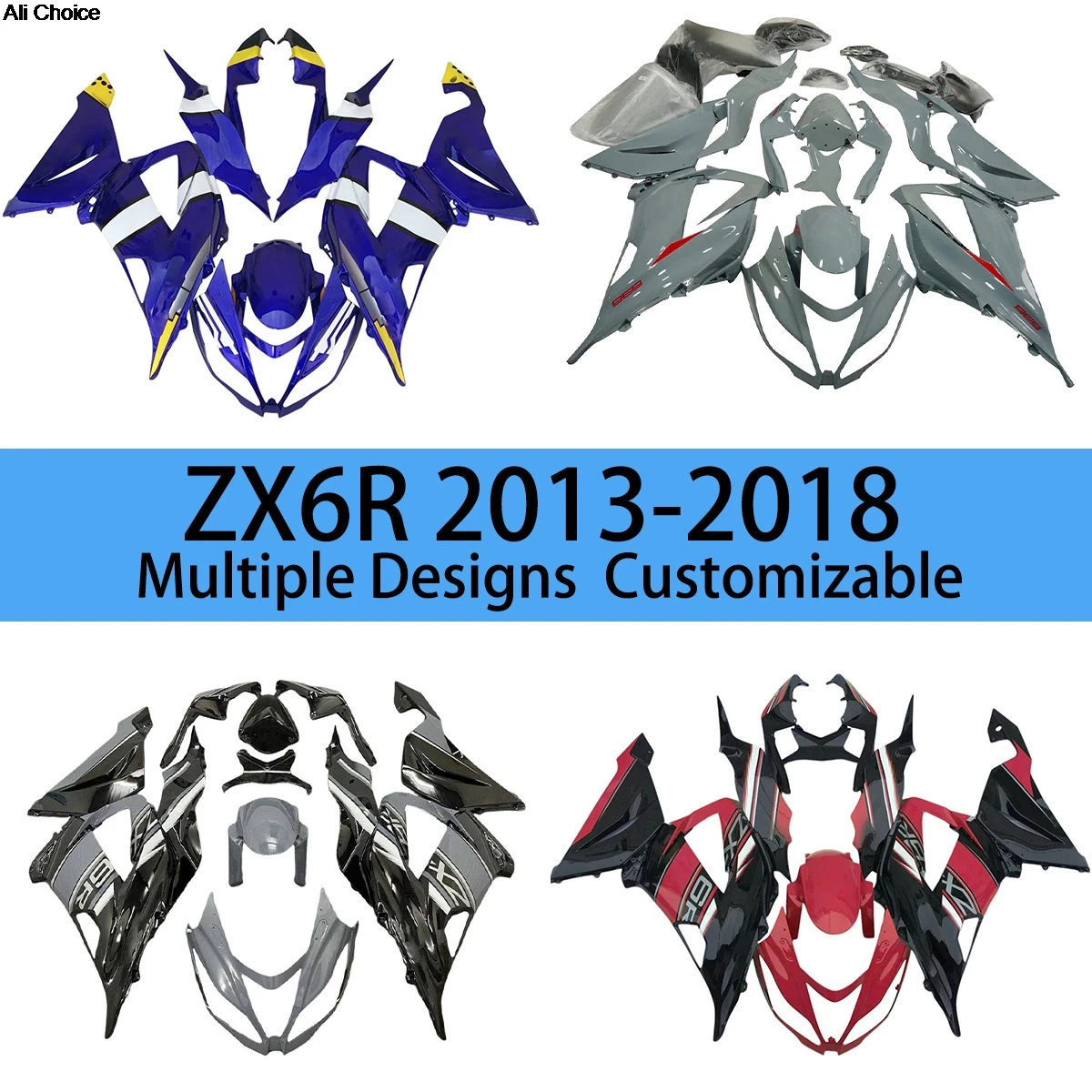 

Complete Fairing Kit ZX 6R 2013 2014 2015 2016 2017 2018 Full Fairings Bodywork ABS Plastic Set for KAWASAKI 636 ZX6R 13-18