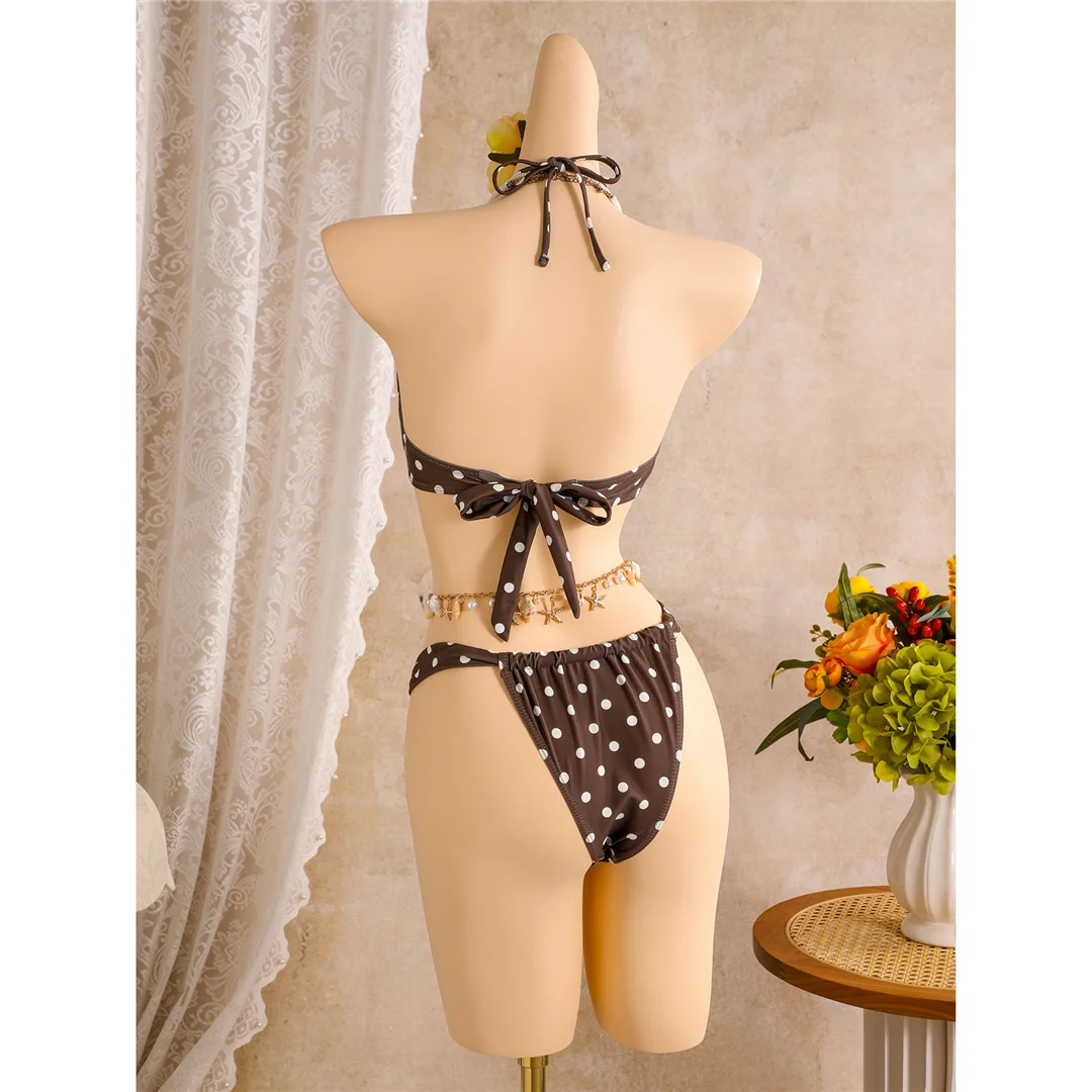 Polka Dots mit Rock, Neckholder-Bikini, Damen-Badebekleidung, dreiteiliges Bikini-Set, Badeanzug, Badebekleidung, Schwimmanzug V8313 – Detail 8