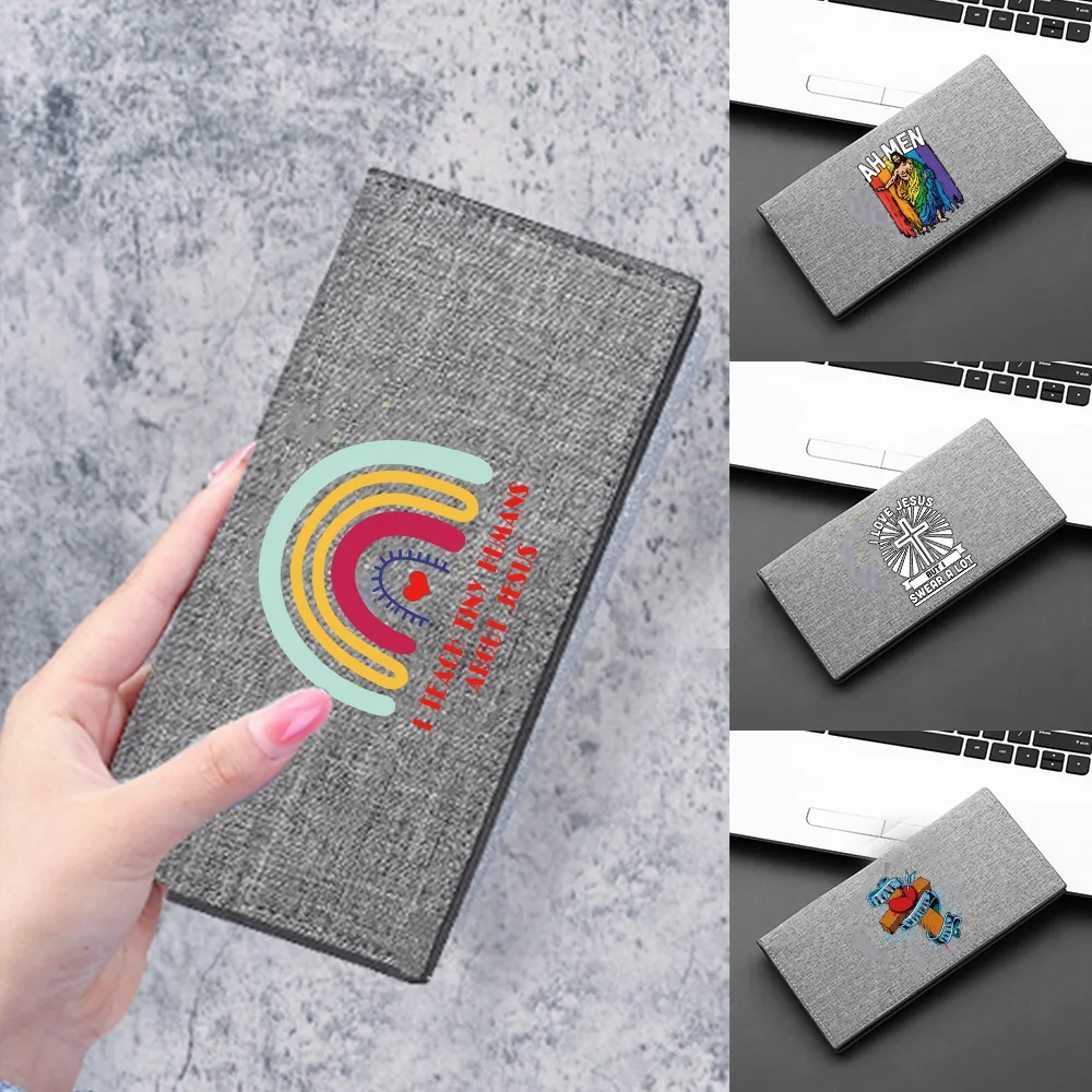 Trendy Slim Long Wallet Unisex Bill Organizer Hand Pouch Portable Carry Bags Jesus Pattern Long Wallets Office Weekend Outing
