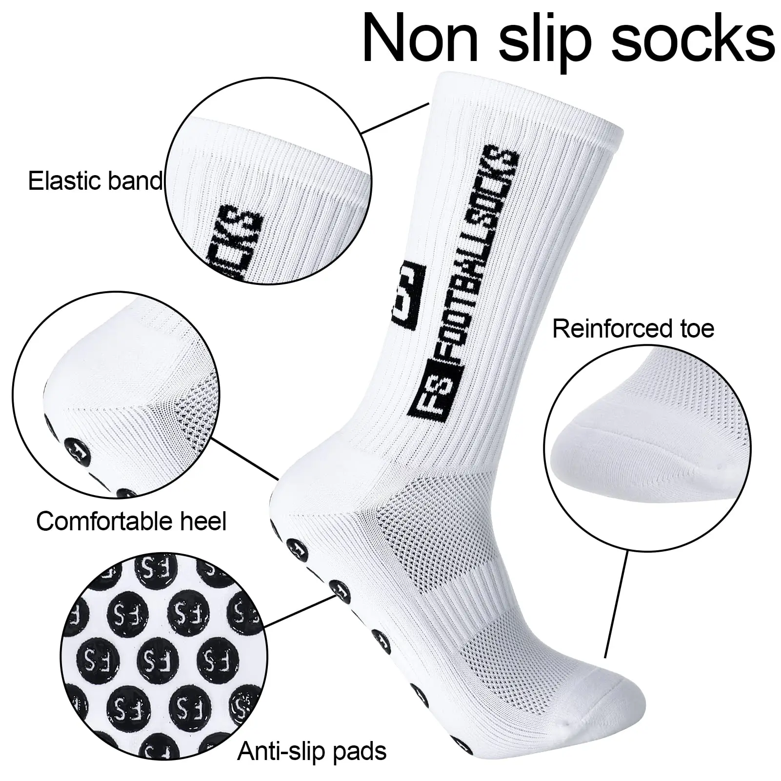 Image 3: Nouvelles chaussettes de football antidérapantes à mi-mollet avec coussinets de maintien, respirantes, pour hommes et femmes