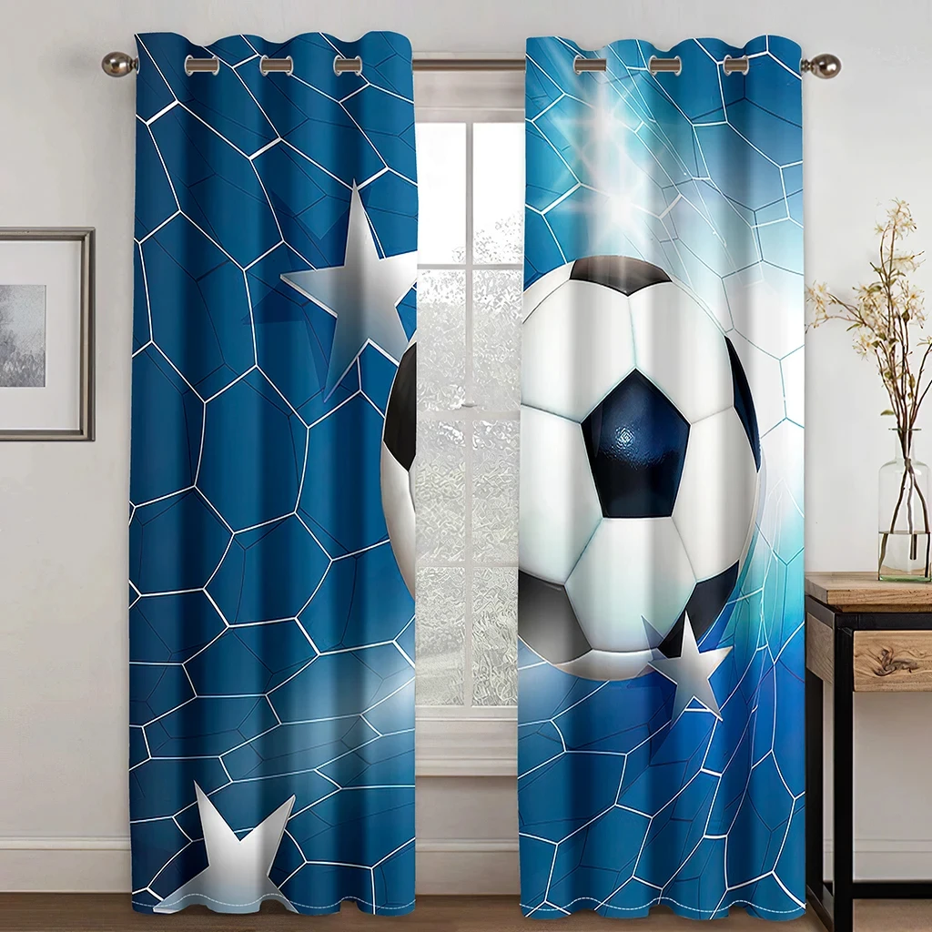 

3D Custom Printed Modern Balls Football Soccer Player Children Shading Boys 2 Panels Curtains for Kid Bedroom Living Room Decor