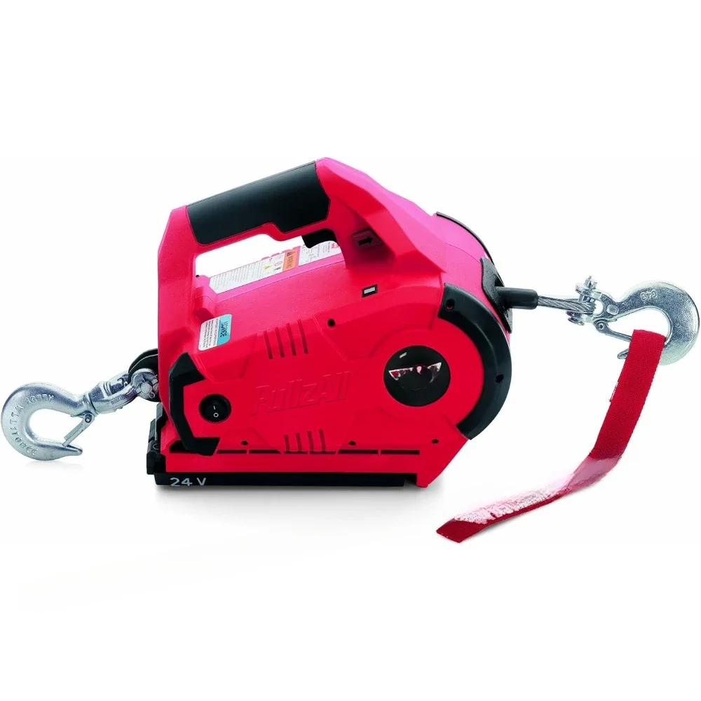 885030 pullzall เครื่องกว้านไฟฟ้าแบบพกพา24V DC ไร้สายพร้อมสายเหล็กและแพ็ค1แบตเตอรี่แบบชาร์จไฟได้: 1/2ตัน (1,000ปอนด์)
