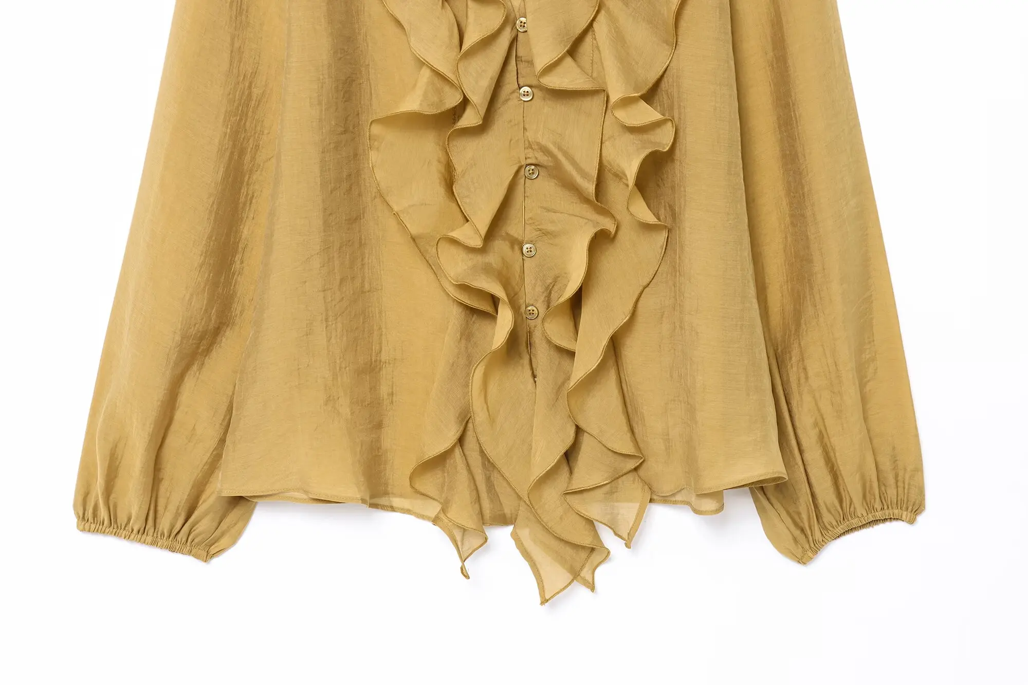 PB&ZA Camicetta abbottonata da donna con scollo a V e volant a maniche lunghe per l'estate per un look aggraziato ed elegante