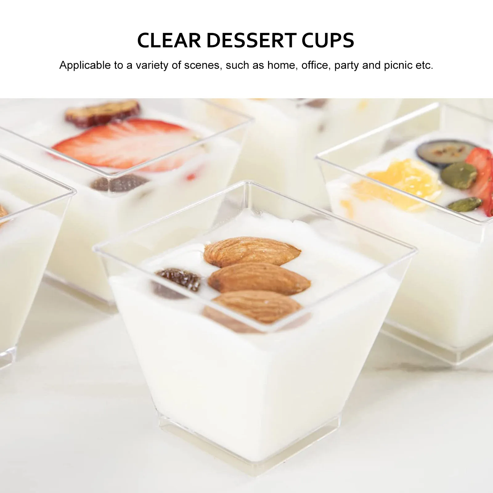 

50pcs Square Dessert Cups Transparent Pudding Golden Powder Packaged Safe Convenient Fashionable Attractive Practical