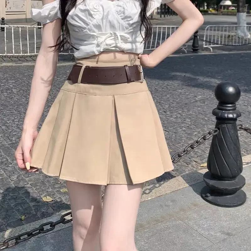 Pleated Mini Skirts Women Tender Summer Hotsweet Fashion with Belt Girlish Preppy Style All-match Students High Waist Ulzzang