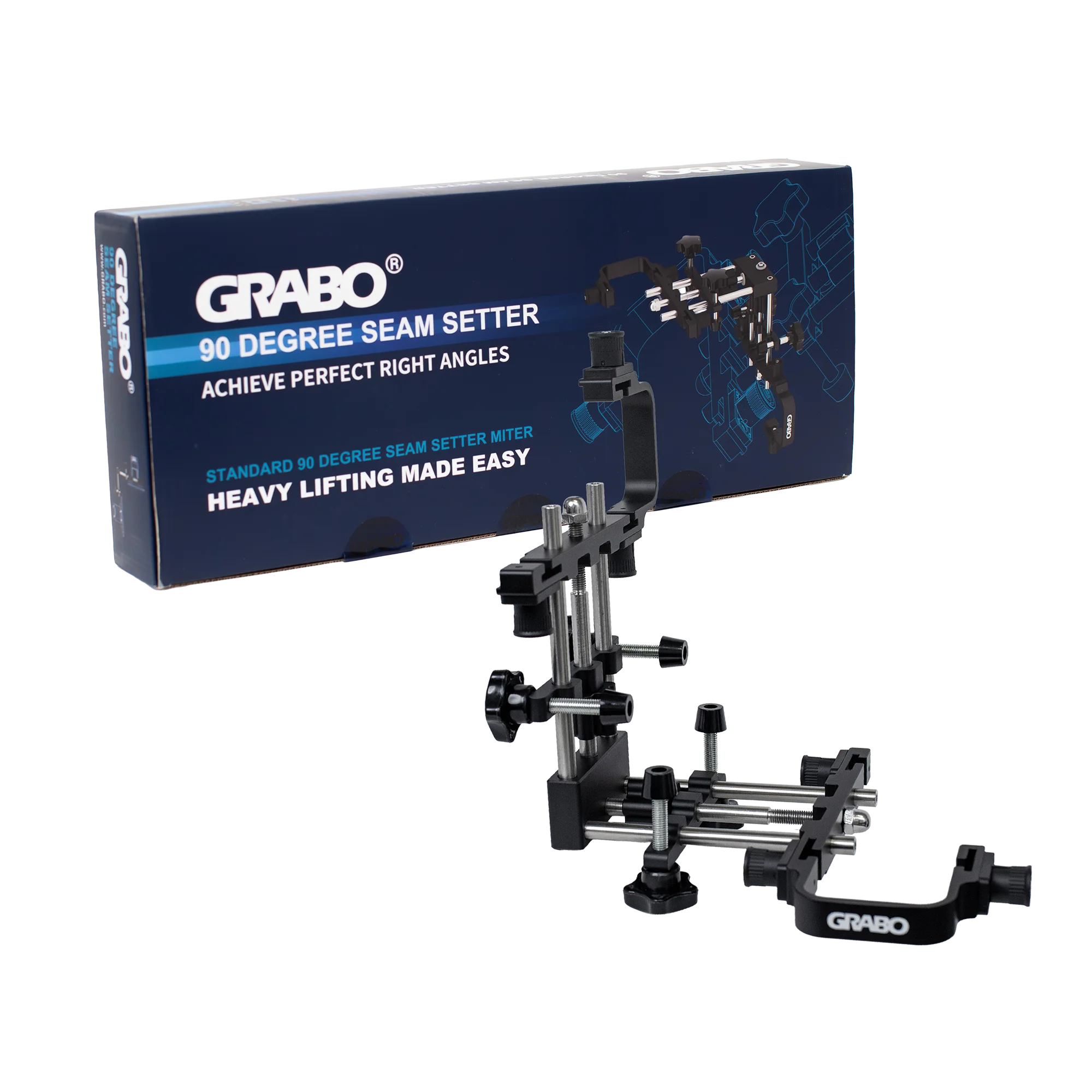 GRABO 90 degree seam setter corner clamp quick-lock pin mount flush leveling eliminate corner gaps stone tile masonry tool