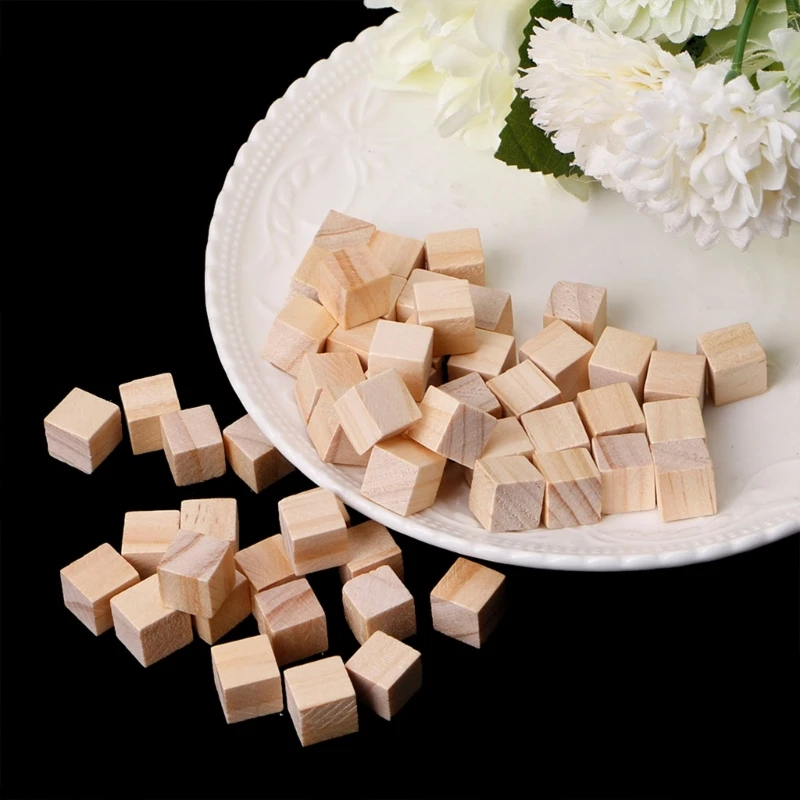 10/25/25mm Wooden Square Blocks Mini Cubes Embellishment for Woodwork Craft DIY DropShip