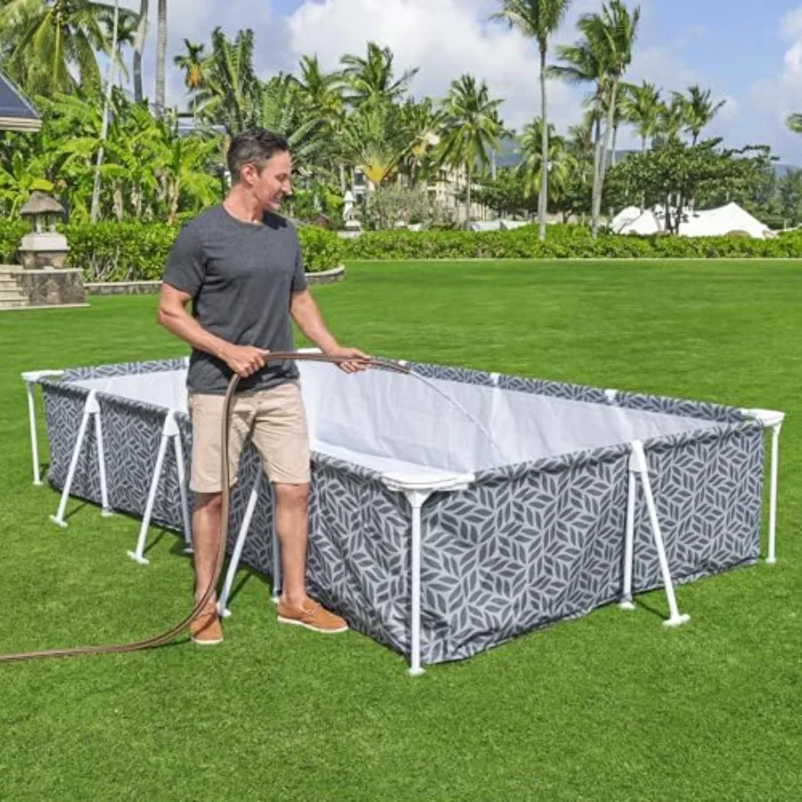 حمام سباحة مستطيل من Steel Pro فوق الأرض في الفناء الخلفي مع مضخة فلتر 330 جالون 12 بوصة × 6 بوصة 7 × 26 جرام #2