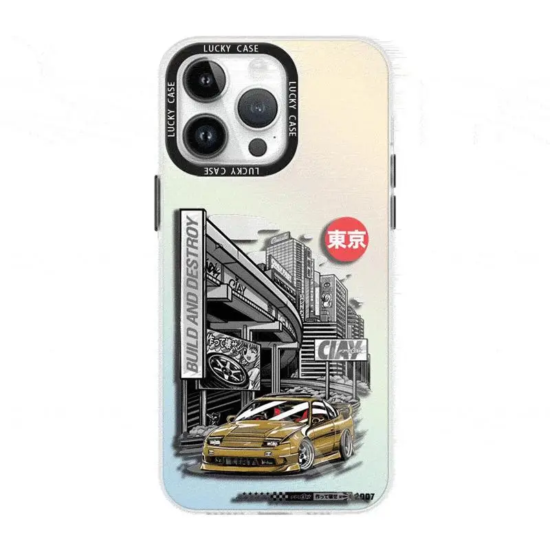 Japanese JDM Drift Car Red Sun for Apple iPhone 13 15 Pro Max 14 13 Pro 11 12 7 8 X XS MAX XR 14 Plus Laser Gradient phone case