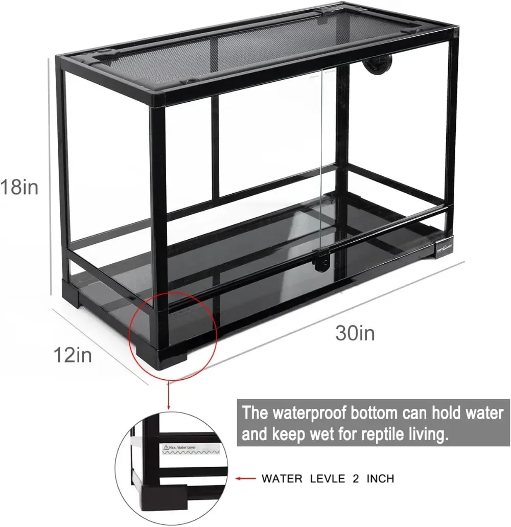 Tempered Glass Reptile Terrarium 30 Gallon Wide Reptile Tank 30