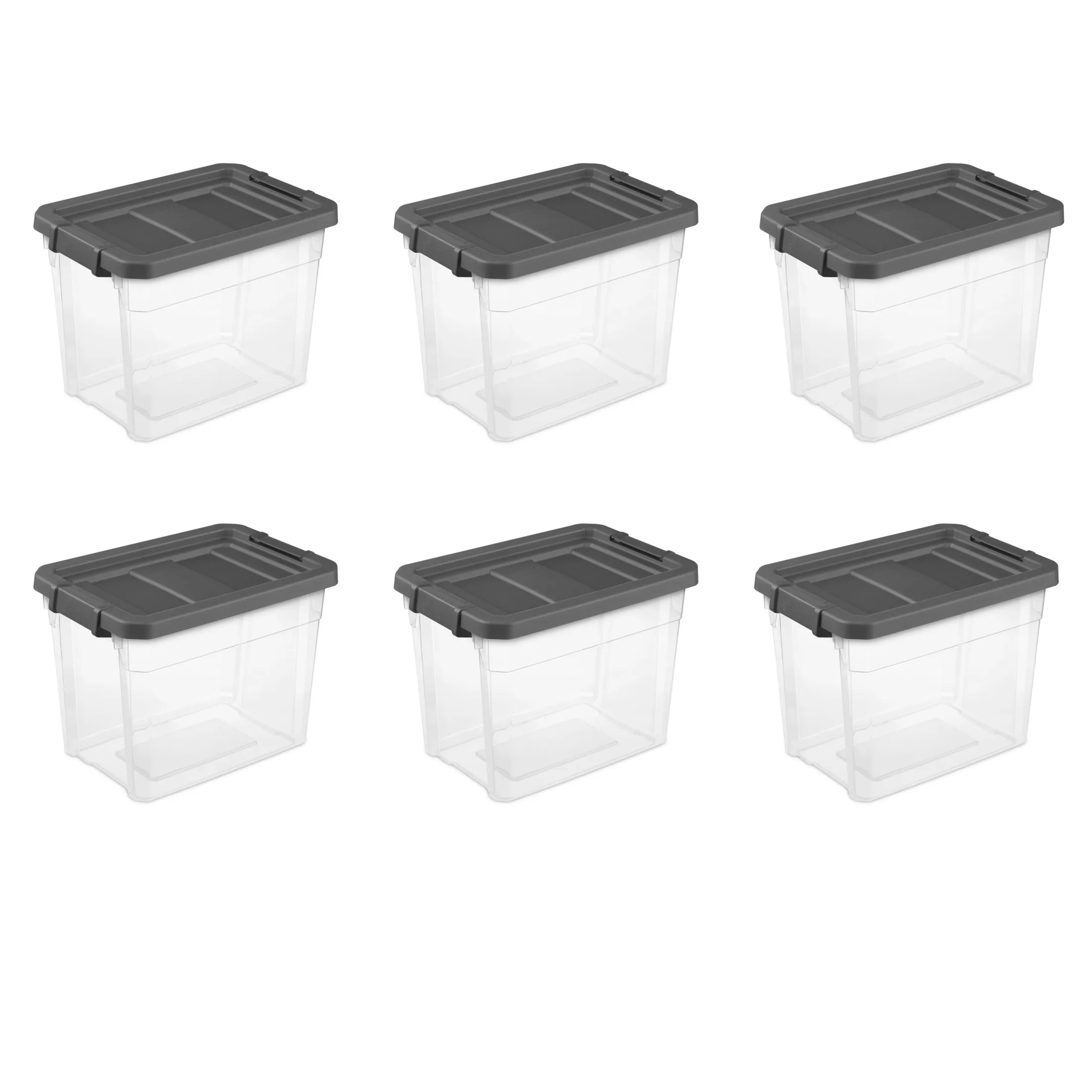 

Small Storage Bin, 30 Quart Clear Plastic Storage Container with Latch Lid, Dark Gray, Pack of 6