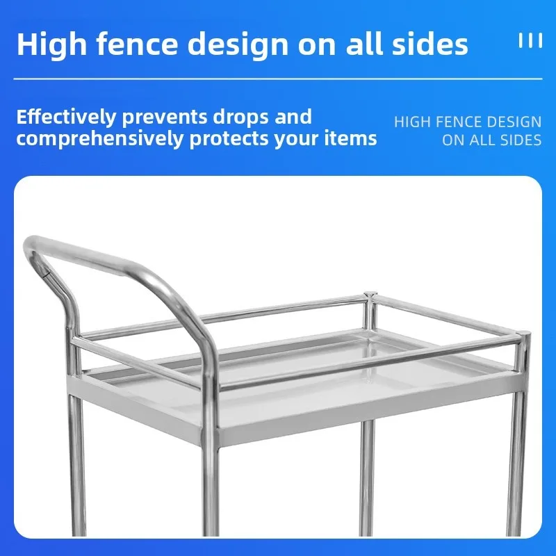 Two-layer Stainless Steel Cart Laboratory Guardrail Trolley Hospital Medical Instrument Moving Small Trolley Clean Trolley