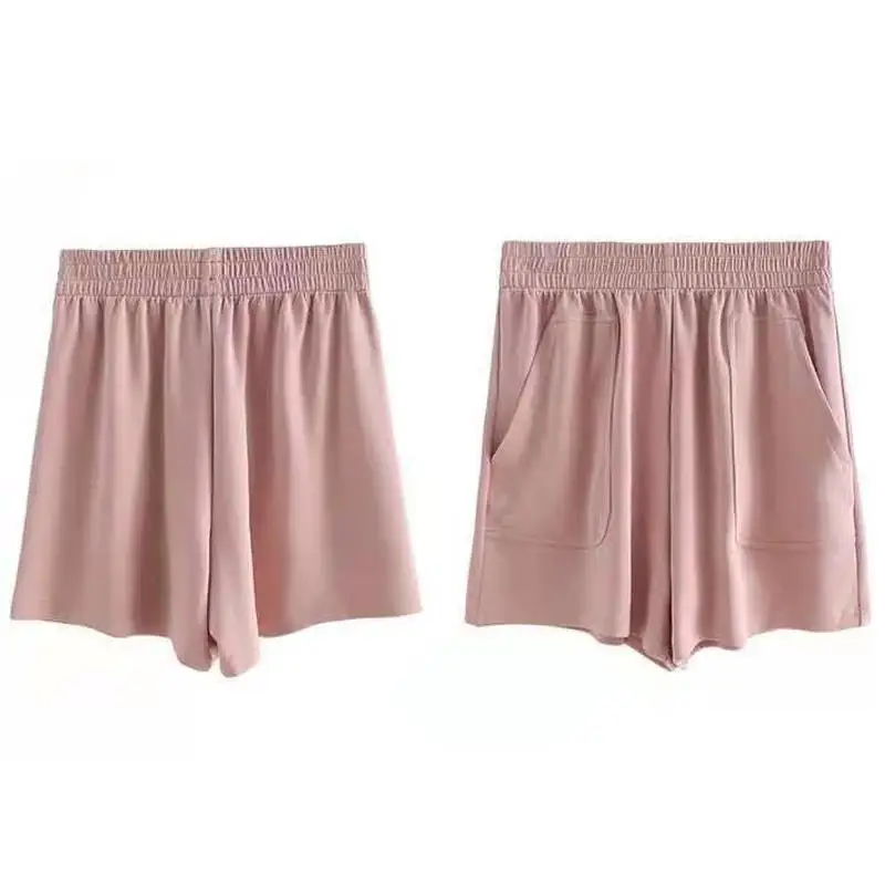 Summer Solid Color Short Pants Wide Leg Shorts Black/Pink/Light Blue/Yellow High Waist Loose Hot Pants Bottoms Sports Pants