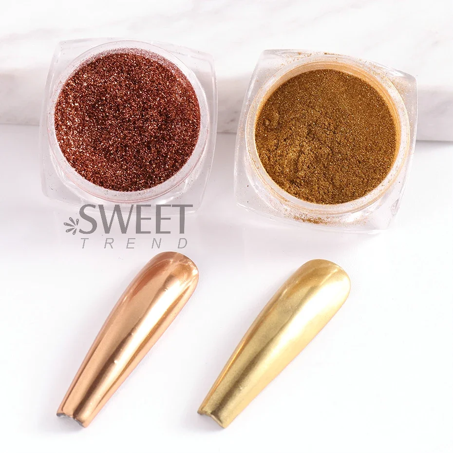 2pcs Magic Mirror Powder Gold Silver Chrome Nail Glitter Metallic Rubbing Dust Gel Polish Pigment Shinning Metal Manicure Decor image 4