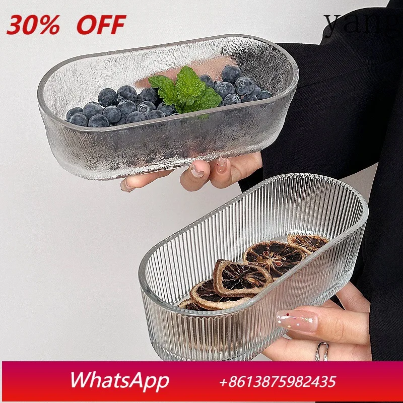 

LTT Simple Oval Glass Bowl Household Snacks Fruit Plate Creative Dim Sum Salad Dessert Bowl