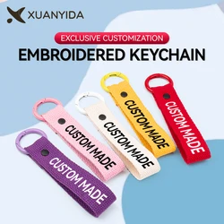 Custom Embroidery Keychain Key Tag Customized Name Text Logo Embroidered Key Chain Label For Car Motorcyle Keys Holder Pendants