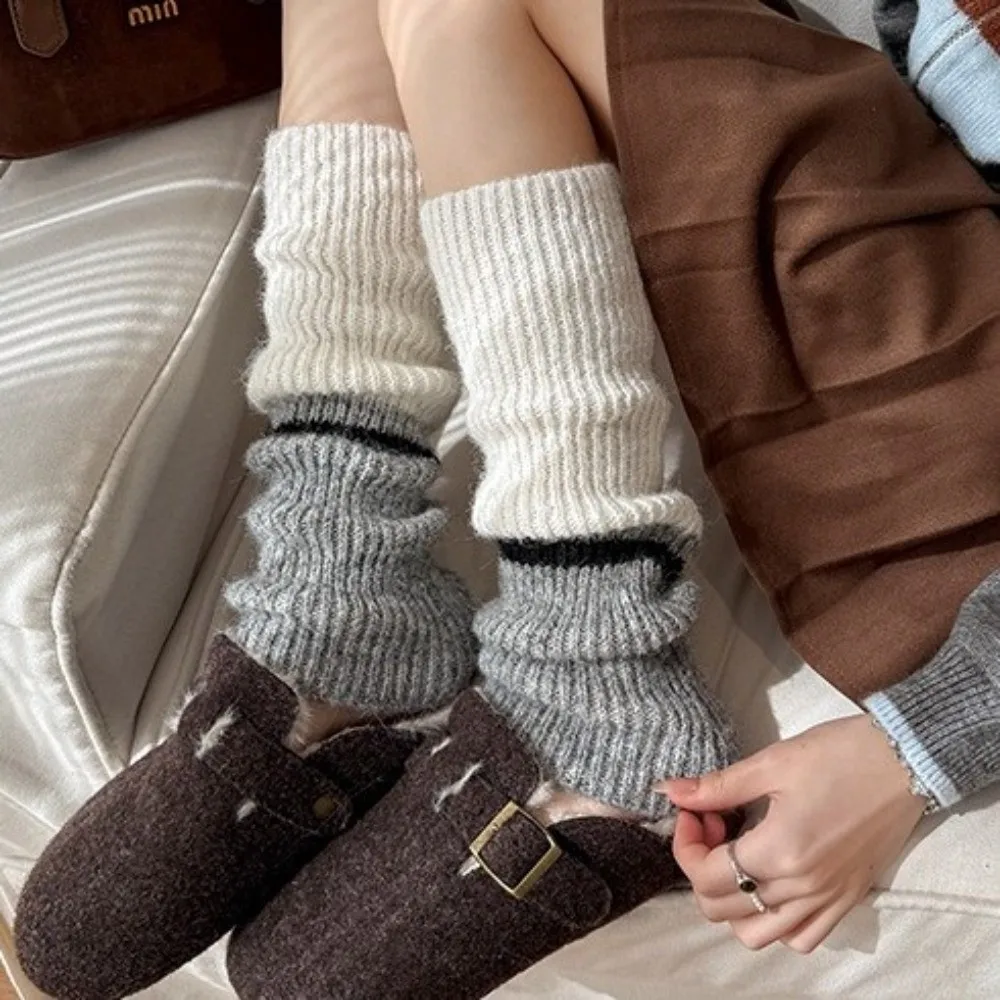 

New Solid Color Leg Warmers Thickened Knitted Bow Mid-Calf Sock Cashmere Harajuku Middle Tube Socks Autumn and Winter