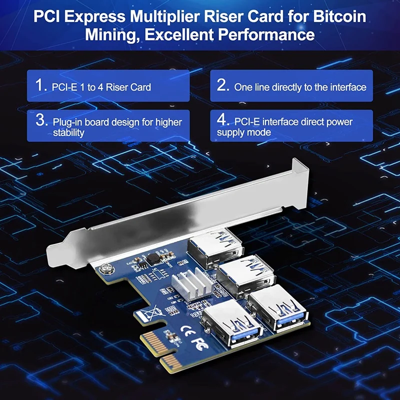 PCIE 1 To 4 Adapter Riser Card, PCIE Splitter 1 To 4 Riser Card, PCIE 1X To 4X, 4 In 1 PCI-E Riser Adapter Board USB 3.0