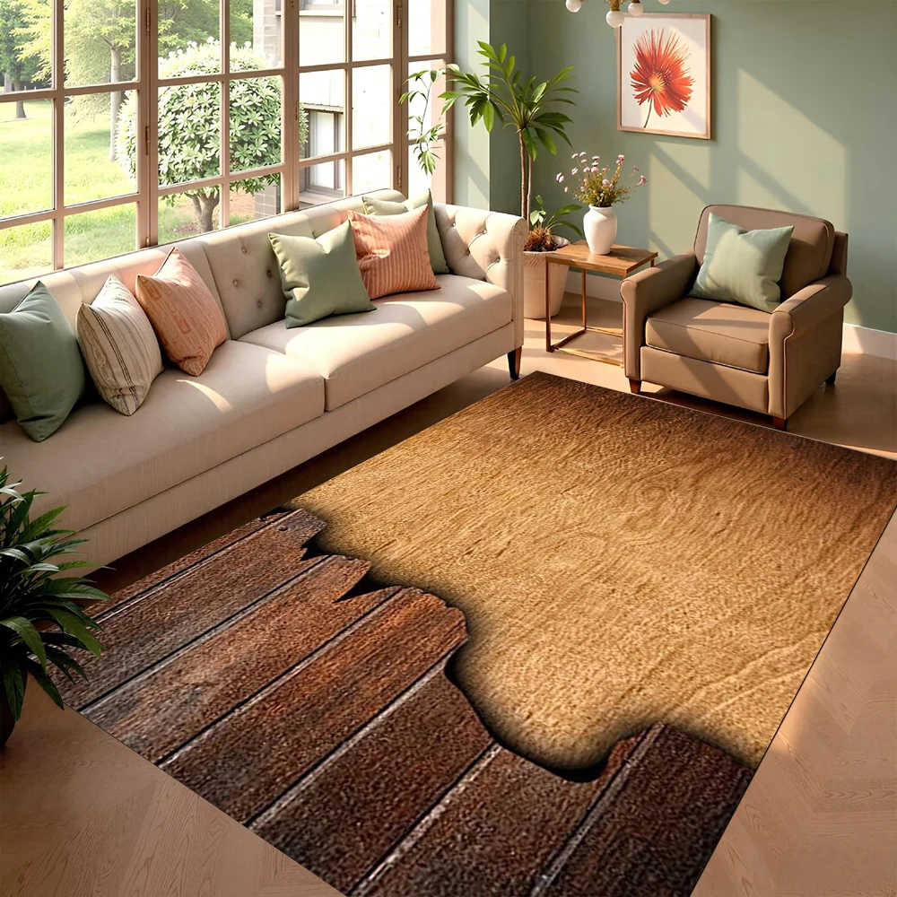 3D Wood Grain Rug Realistic Floor Mat Live Room Bedroom Easy To Clean Rugs Children's Play Mat Home Decor Table Chair Carpets