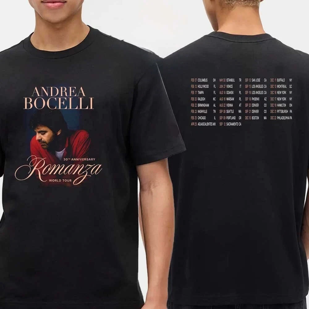 Andrea Bocelli 2026 Tour Date Romanza 30th Anniversary World Tour T-shirt Daily Outdoor Retro Men's and Women's T-shirt