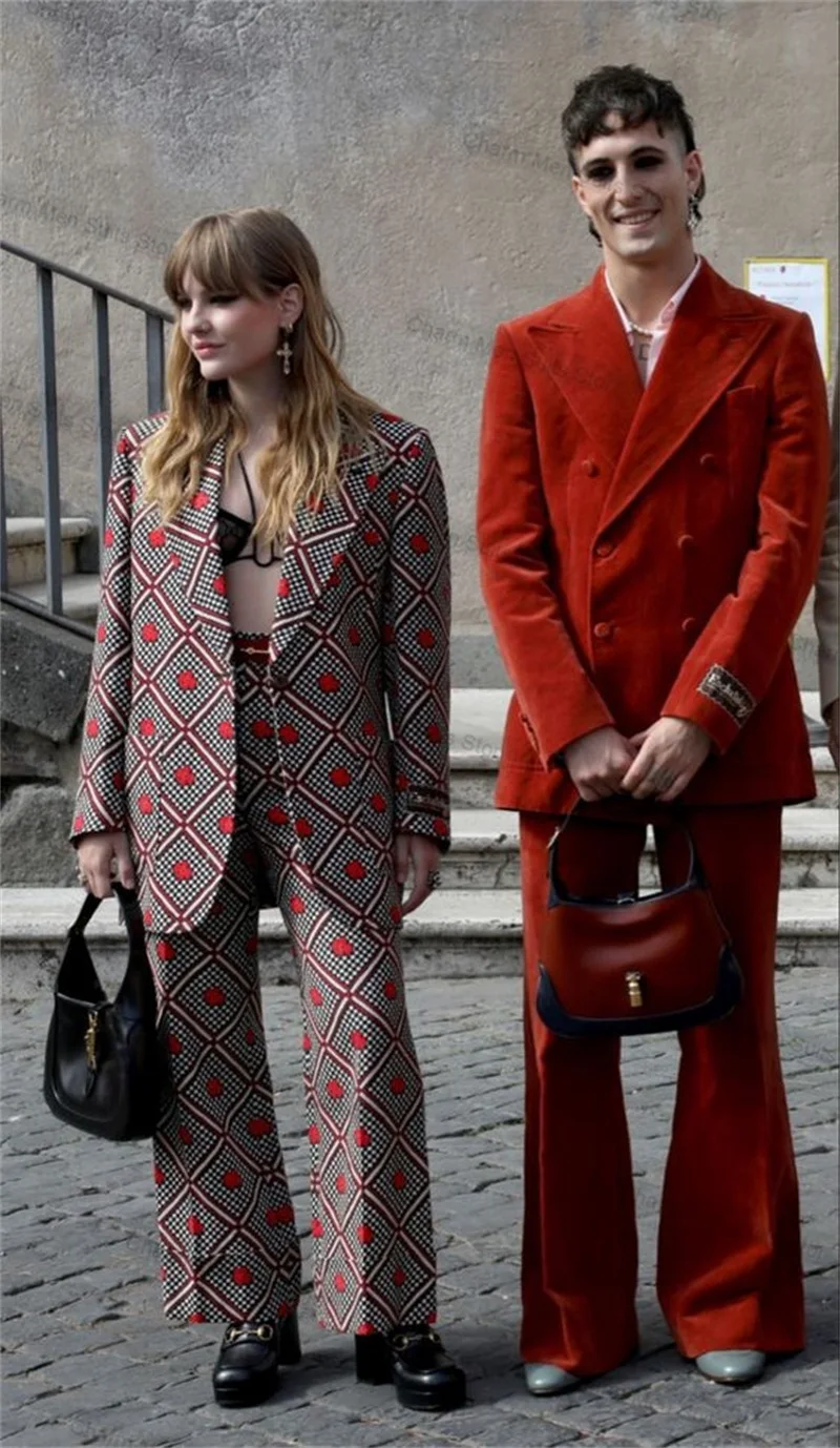 Ensemble de olympiques en velours orange pour hommes, blazer et pantalon, veste sur mesure, bureau, affaires, marié, smoking de mariage, manteau à double boutonnage, 2 pièces