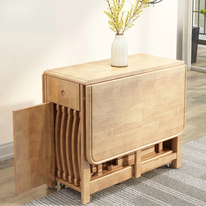 

Nordic solid wood dining table household small apartment retractable folding rectangular modern simple dining table and chair