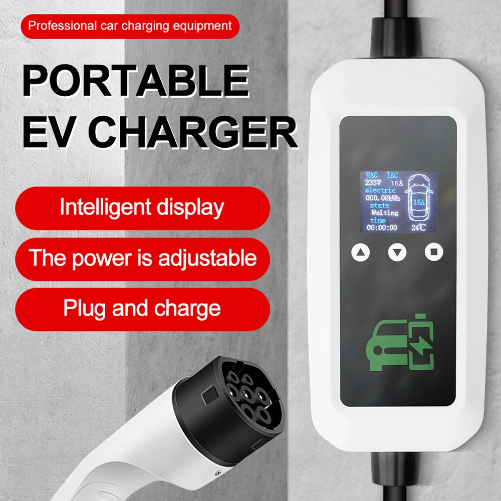 3.5KW 16A EV Portable Charger 3.5M Cable Type2 Wallbox Charging Station EU Plug For Electric Vehicle