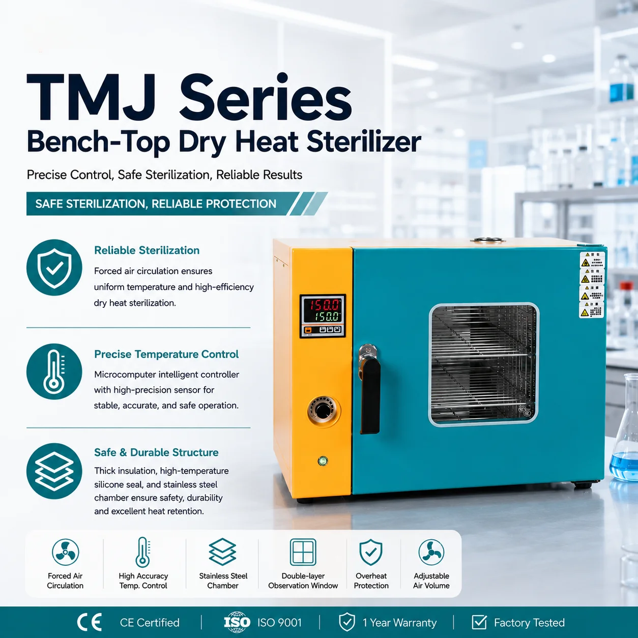 WEIAI Benchtop Dry Heat Sterilizer 50L Lab Hot Air Oven for Scissors Pliers Glassware Metal Instruments Microbiology Sterilizati