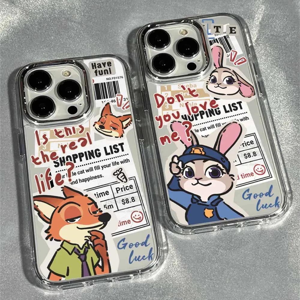 

Zootopia couple Cute Phone Case For Apple iPhone 17 AIR 16E 15 14 13 12 11 Pro Max Plus Transparent Soft Cover