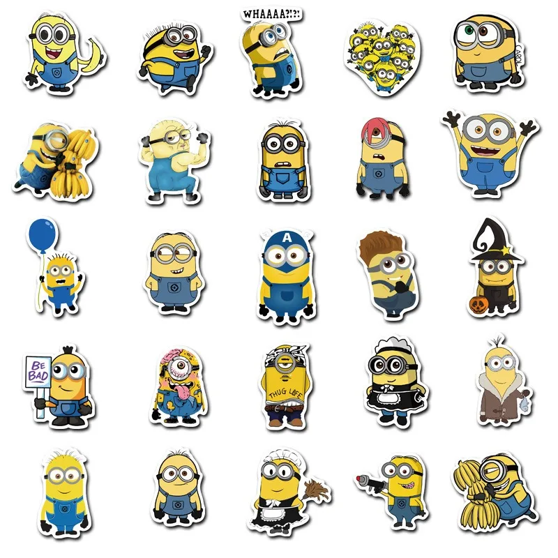 50pcs Minions Stickers Anime Despicable Me Cute Style Notebook Scooter Water Cup Stationery Suitcase Decoration Stickers