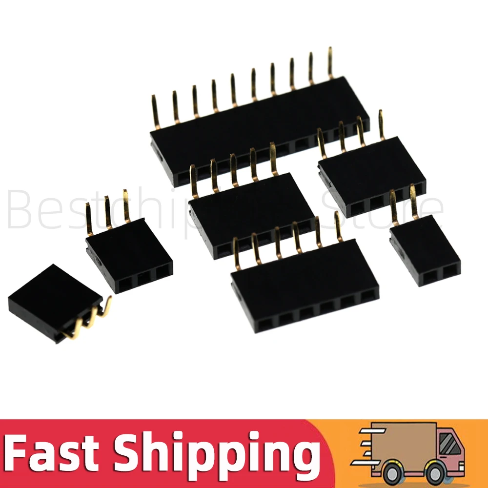 

10pcs 1x2/3/4/6/8/9/10/40 Pin 2.54mm Pitch Connector Socket Single Row Right Angle Female Pin Header 2p 3p 4p 6p 8p 9p 10p 40p
