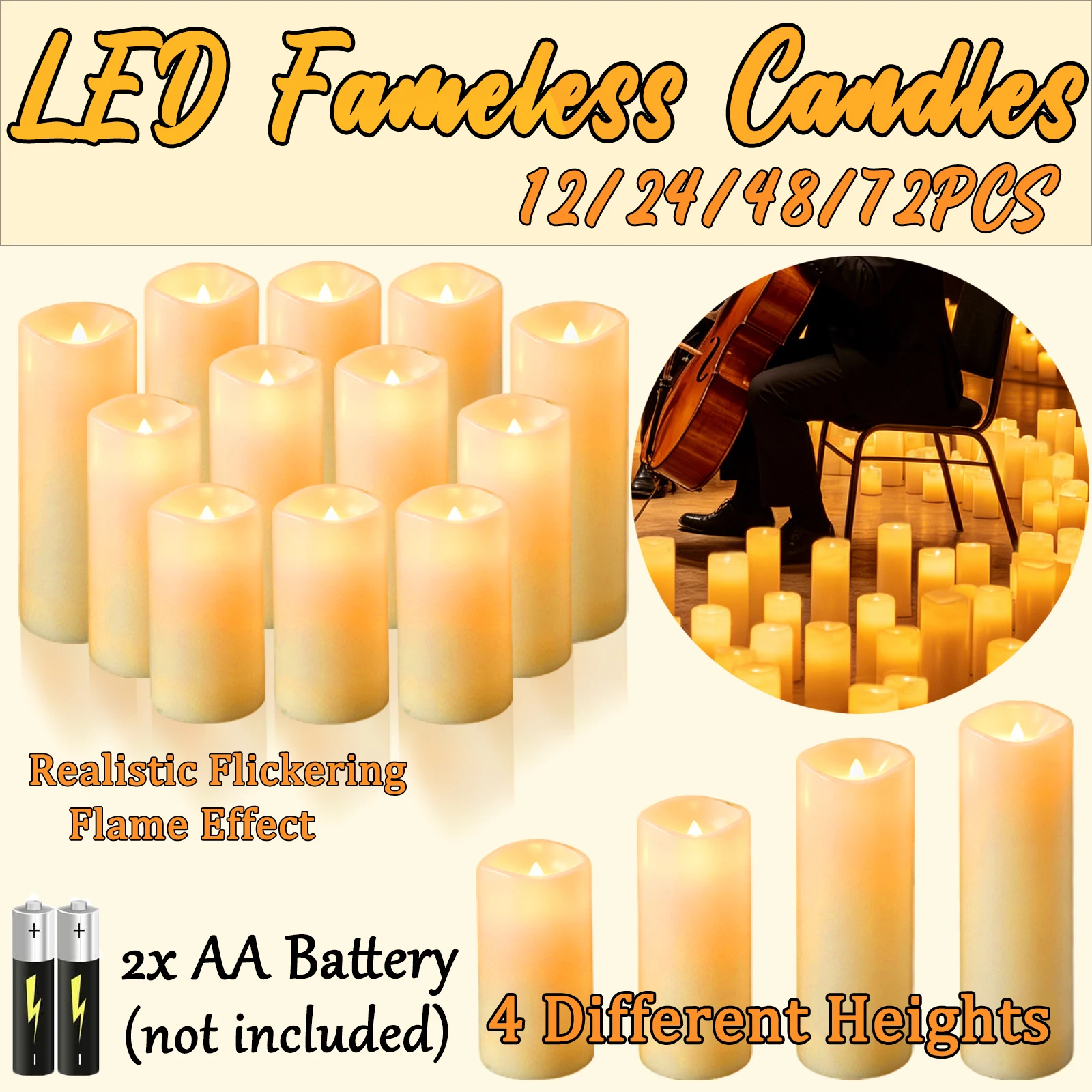 12-72pcs Fake LED Candles for Wedding Flameless LED Candles Battery Operated Candles for Concert Halloween Home Decoration