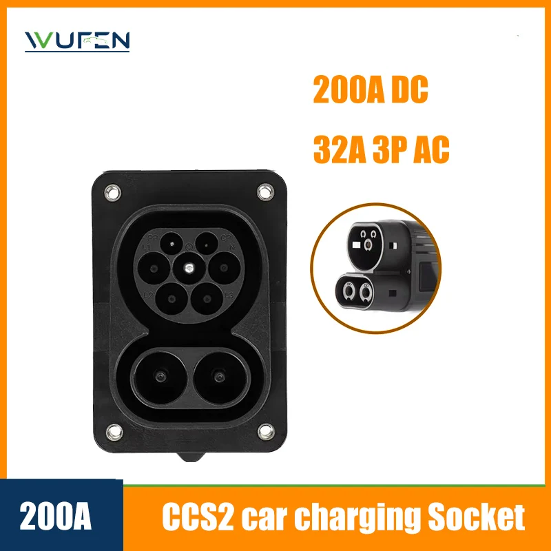 WUFEN 200A CCS2 Car Charging Socket CCS Combo 2 EV Charger Adapter Connector 1000V DC 32A 3 phase AC 200A Without Cable EVSE