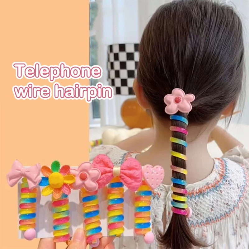 6.7cm Candy Color Telephone Wire Line Elasticity Rubber Band Elastic Hairbands Hair Rope For Kid Scrunchy Headbands Gum Spring