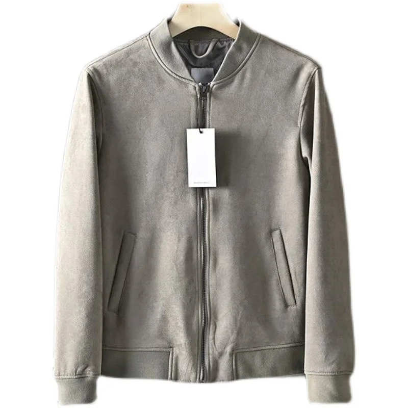

Casual Suede Baseball Collar Jaet Men's Spring Autumn Outerwear Stand Fit Long Sve Zipper Faion Urban Sle
