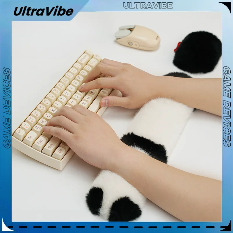 2025new Plush Panda Keyboard Wrist Rest Black White Cute Decompression Desktop Decoration Keyboard Soft Pad Wrist Rest Gift