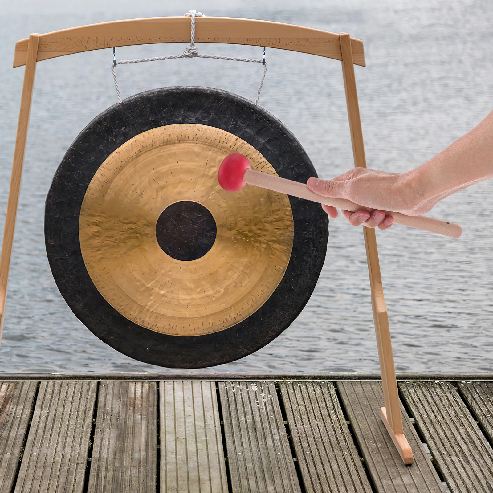 

Wooden Rubber Tip Mallet For Gong Traditional Chinese Design Comfortable Handle Percussion Instrument Lightweight Portable Gong