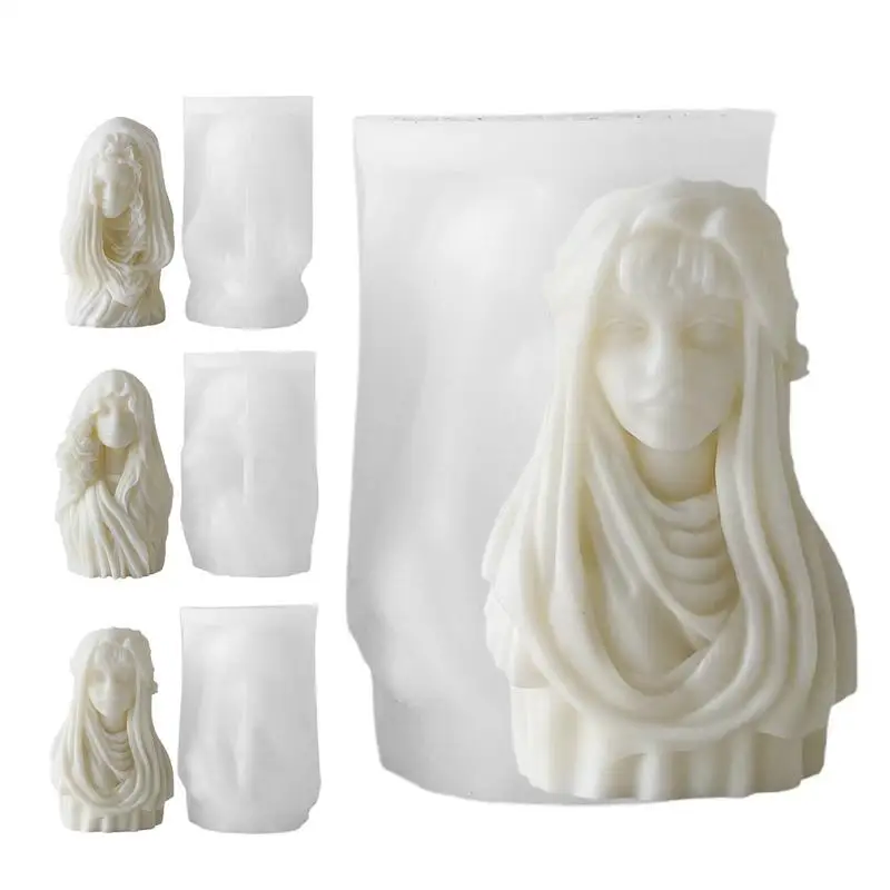 

3D Goddess Portrait Candle Mold Veil Goddess Statue Homemade Aromatherapy Ornaments Crafting Non-Stick Plaster Molds