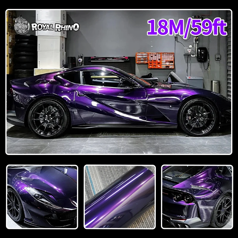 

18M Roll High Glossy Metallic Midnight Purple Vinyl Film Sticker DIY Car Wrap Foil with Air Release Self Adhesive Decal Wrapping