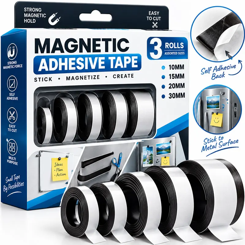 10/20/30mm Magnetic Tape Roll Flexible Magnet Strip with Adhesive Backing Fridge Wall DIY Photo Poster Fixing Magnetic Tape