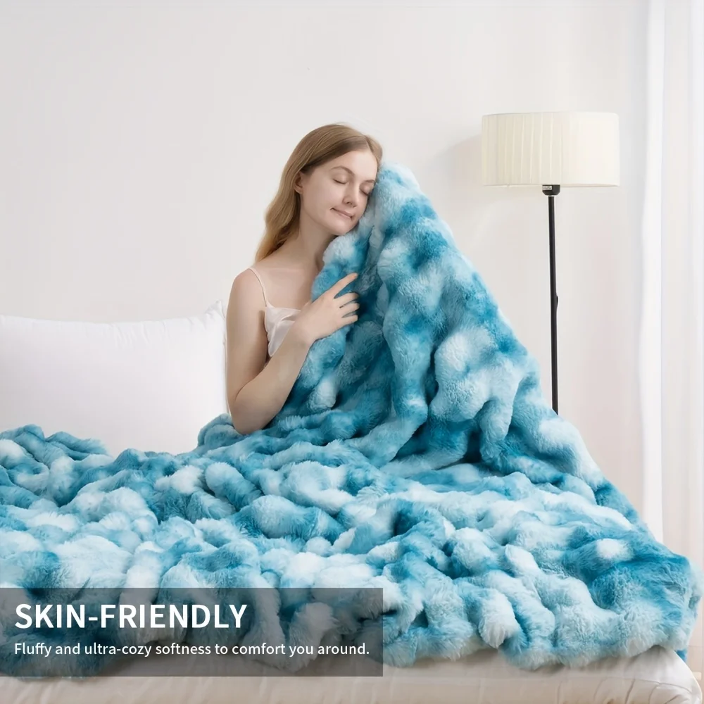 

1PC Faux Rabbit Fur Queen Blanket For Bed, Thick & Warm Bed Blankets For Winter, Soft Cozy Fluffy Decorative Blankets For Living